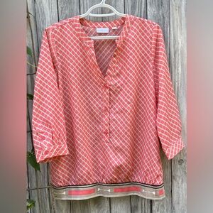 New York & Company Womens Blouse Orange/Coral Size M Button Front And Sleeves